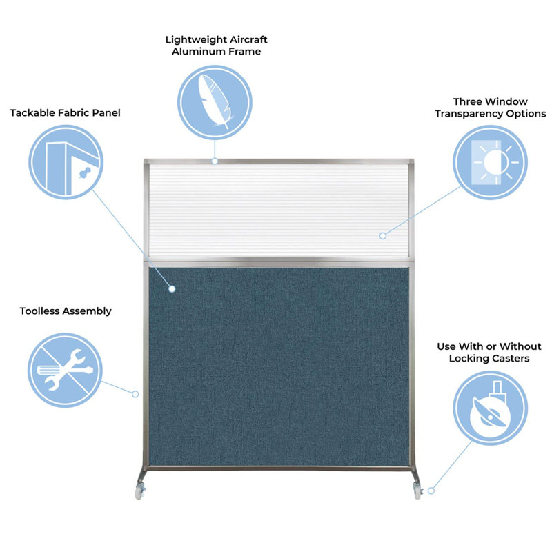 Cloison portative transparente 6 ", H 72 po x l 48 po x P 15 po, Bleu poudre