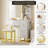 4 Drawer Vanity Dresser Set with Sliding LED Mirror, 3 Color Lighting, Built-in Charging Station, Open Shelf and PU Stool, Modern Makeup Dresser for Bedroom-1886017880