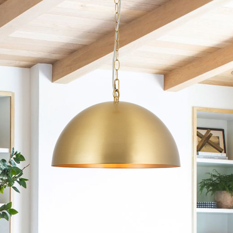 Industrial Retro 1 - Light Brass Metal Dome Pendant, 9.4" H x 15.7" W x 15.7" D