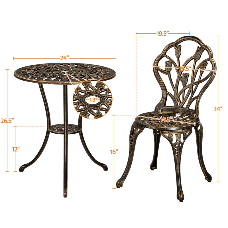 Frisby 3-Piece Patio Bistro Table Set with Umbrella Hole, Bronze