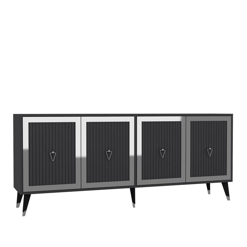 Console moderne avec option de fixation murale, anthracite et argent, panneau de particules recouvert de mélamine à 100%, épaisseur: 0,7 pouce | Plusieurs tablettes pour un rangement et une organisation élégants