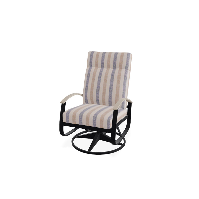 Belle Isle Outdoor Swivel Lounge Chair, Textured Black, Cabana Classic Black Stripe Sunbrella®, Desert P60