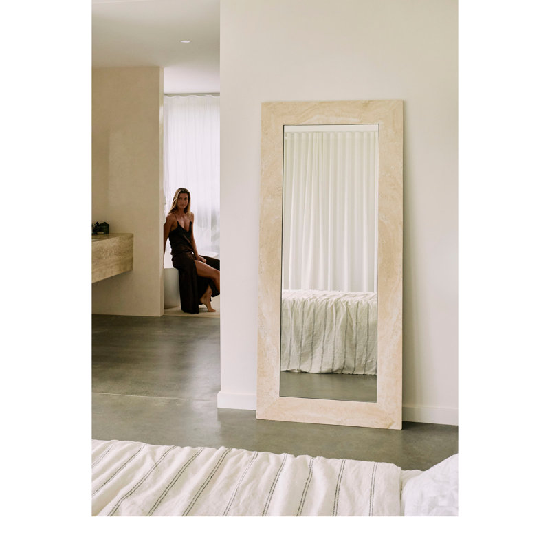 Suna 35 in. x 79 in. Natural Stone Marble Rectangular Framed Mirror