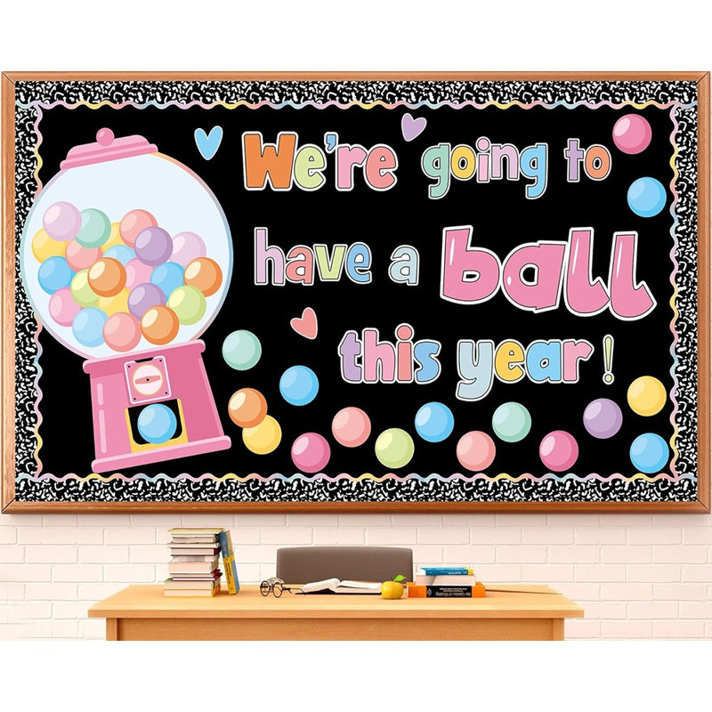 Ensemble de décorations pour babillard Gumball Machine - Pastel Bubble Gumball, décor de salle de classe avec découpes et bordures de cahier de composition