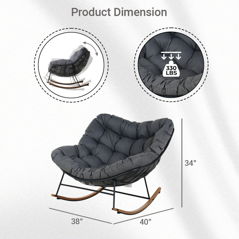 Chaise berçante en acier avec coussin, Coussin gris foncé / structure noire