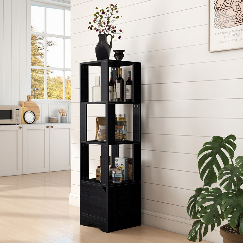 Étagère de rangement étroite à 4 niveaux avec armoire, support d'affichage multifonctionnel pour la cuisine et le salon, Noir