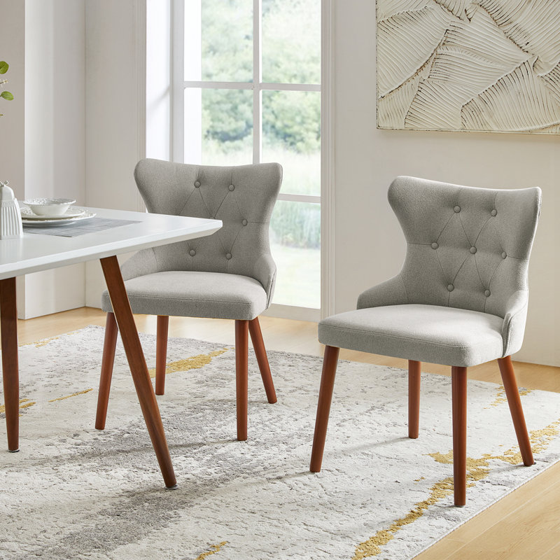 Ensemble de 2 chaises de salle à manger à oreilles de style moderne Mid-Century avec pieds en bois massif Philibert, Gris