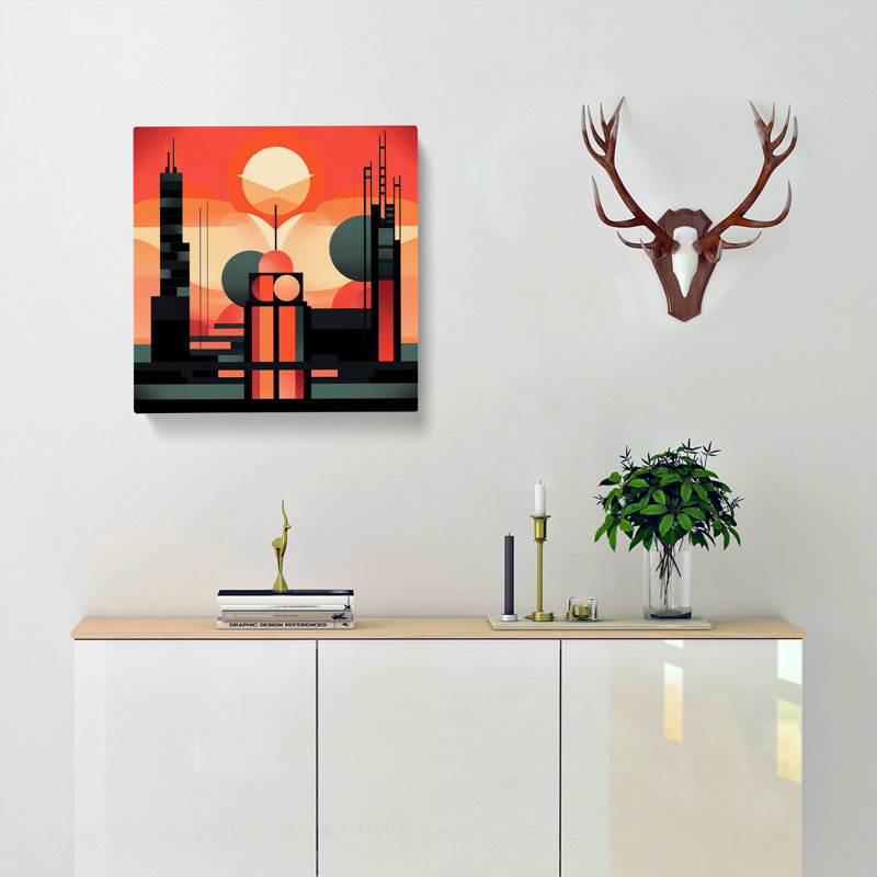Art Deco Sunset Bauhaus - Print, 35cm H x 35cm W x 3cm D