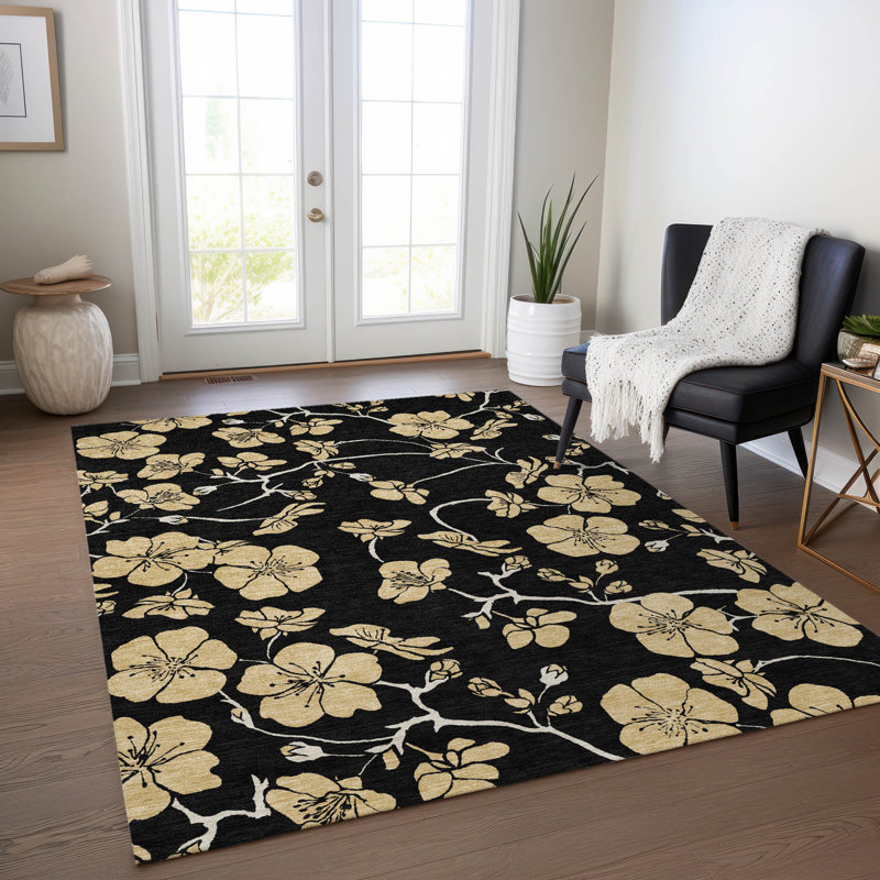 Inoa Black Washable Indoor-Outdoor Rug - , 9' x 12'