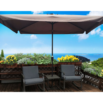 Parasol de marché extérieur 10 x 6,5 pi, auvent, rouille, inclinaison à bouton-poussoir, utilisation de patio rectangulaire de 10 x 6,5 pi pour le jardin et le patio, manivelle imperméable à la manivelle