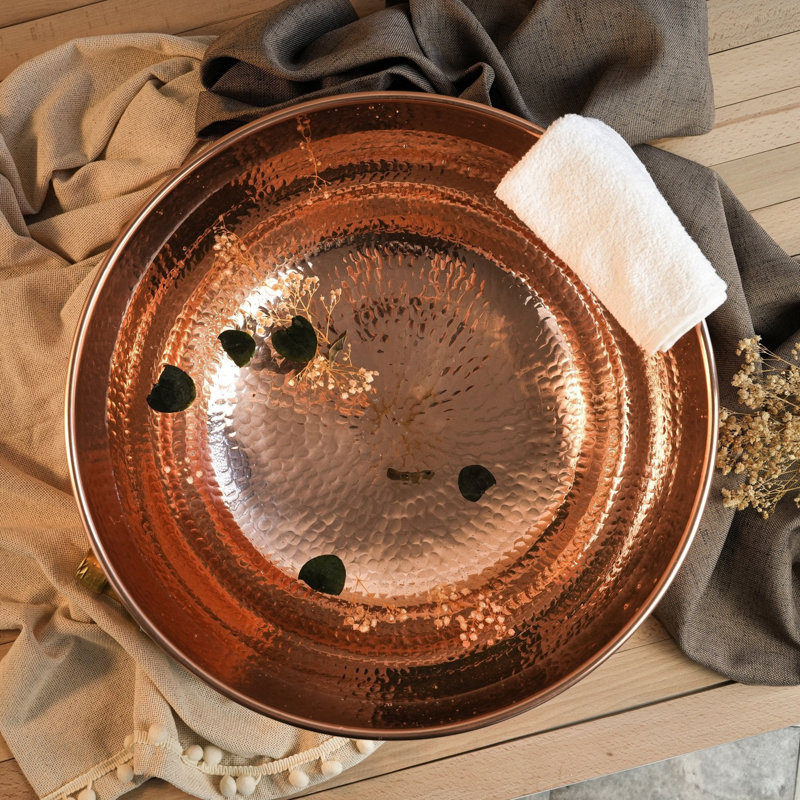 ALFIQ Handmade Solid Copper Pedicure Bowl for Spa and Home Foot Soaking, Copper 
