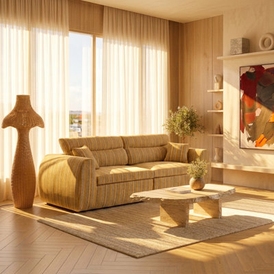 Striped 3-Seat Sofa, Modern Deep-Seat Track Arm Couch for Living Room, Comfortable Upholstered Fabric Sofa, Easy Assembly