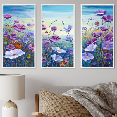 «Purple Morning Glory Flower Field», ensemble d'art sur toile