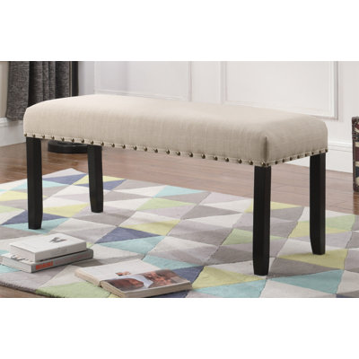 Banc de salle à manger en tissu Biony avec garniture cloutée, brun clair