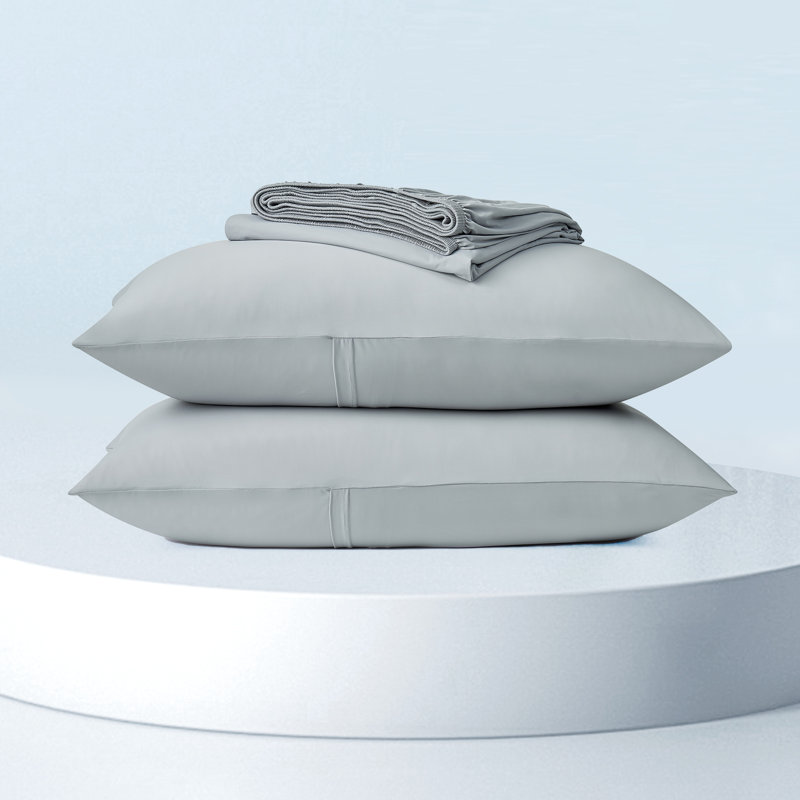 Cooling Fitted Sheet Twin with Pillowcase, Q-Max Cooling Fabric, Silky Smooth, Gray