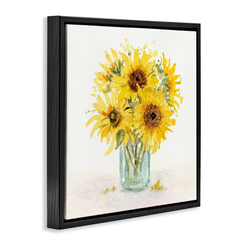 Soft Sunflower Jar  Framed Floater Canvas Wall Art by Patti Bishop, Jet Black Floater Frame, 18" H x 18" W