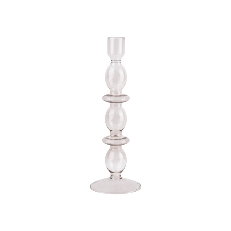 Glass Tabletop Candlestick, 24cm H x 8.5cm W x 8.5cm D, Sand Brown