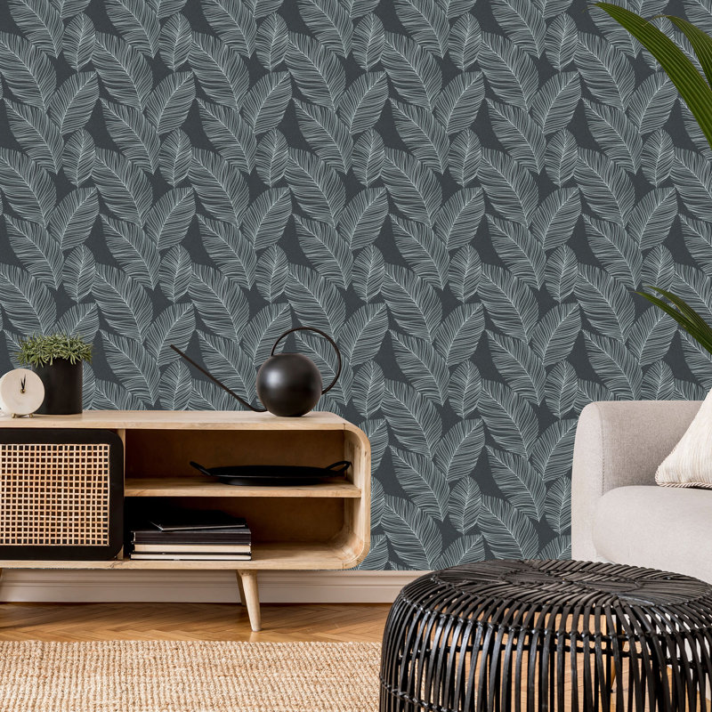 Paineville 10.05m x 53cm Textured Matte Paste the Wall Wallpaper Roll, Black/Silver