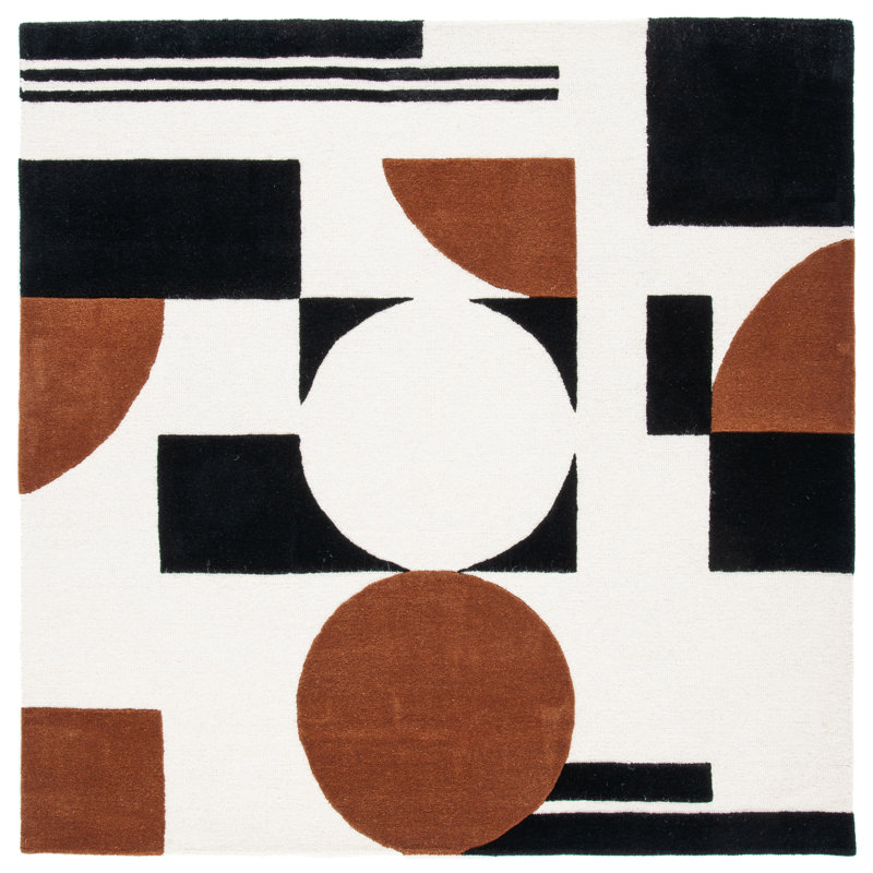 Antoni Handmade Wool Ivory/Black/Brown Rug, Square 6'