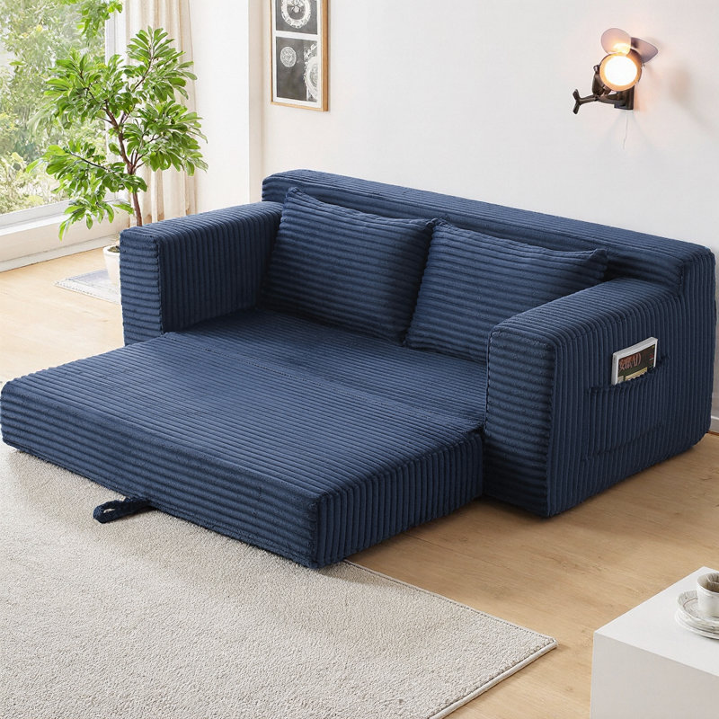 Canapé-lit convertible 2 places avec pochette de rangement, canapé-lit pliant 3D, 32.53" H x 73.02" W x 35.12" D, Bleu