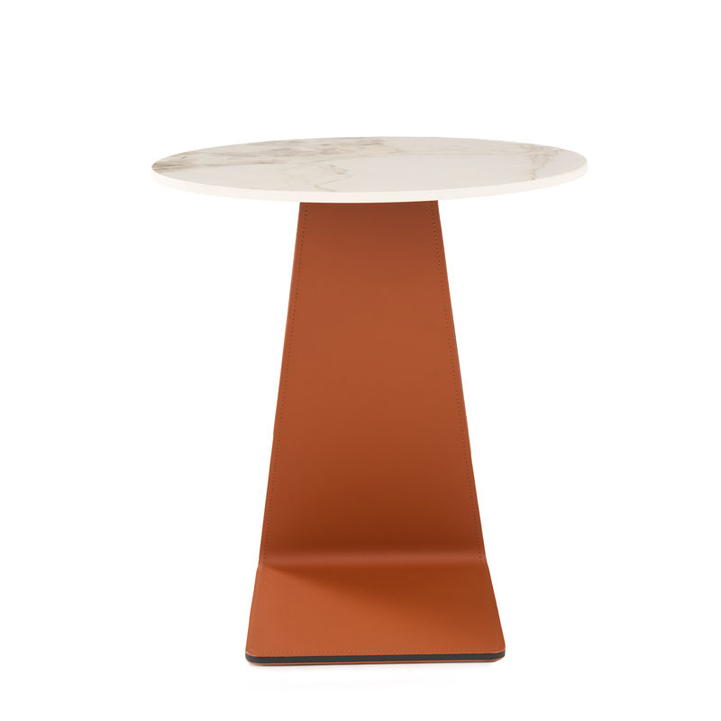Merkel - Modern Ceramic + Leather End Table