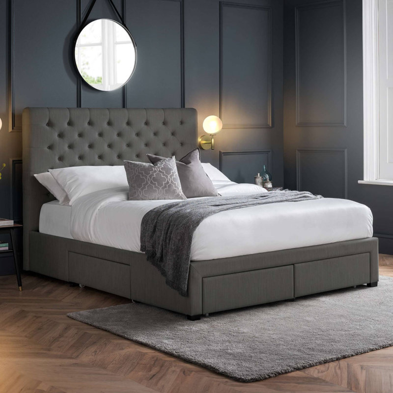 Klimas Upholstered Bed, Double (4'6), Grey