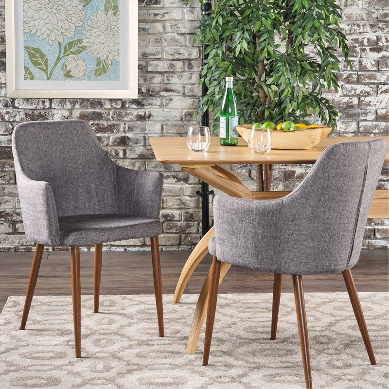 Chaises de salle à manger grises (paire), tissu 100% avec structure en métal et finition aspect bois, 2 chaises élégantes, finition fiable recouverte