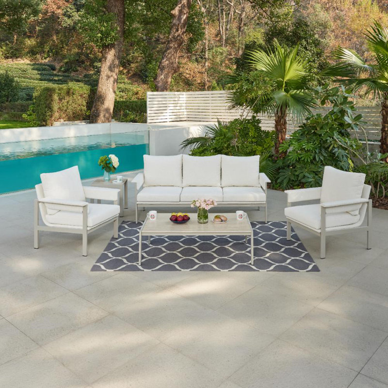 Bindia Wicker 5 - Person Garden Lounge Set with Cushions, White/White