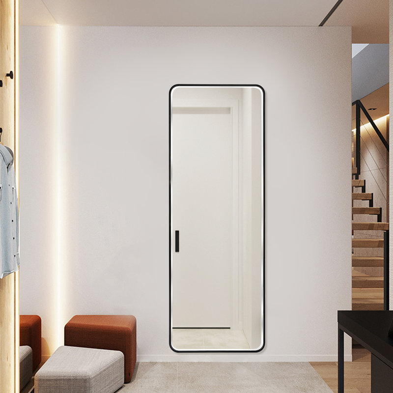 Kallas Metal Flat Wall Mirror, Matte Black/bevel edge