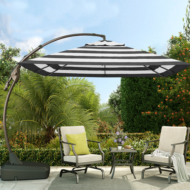 Parasol rayé en porte-à-faux avec base Vanelope 