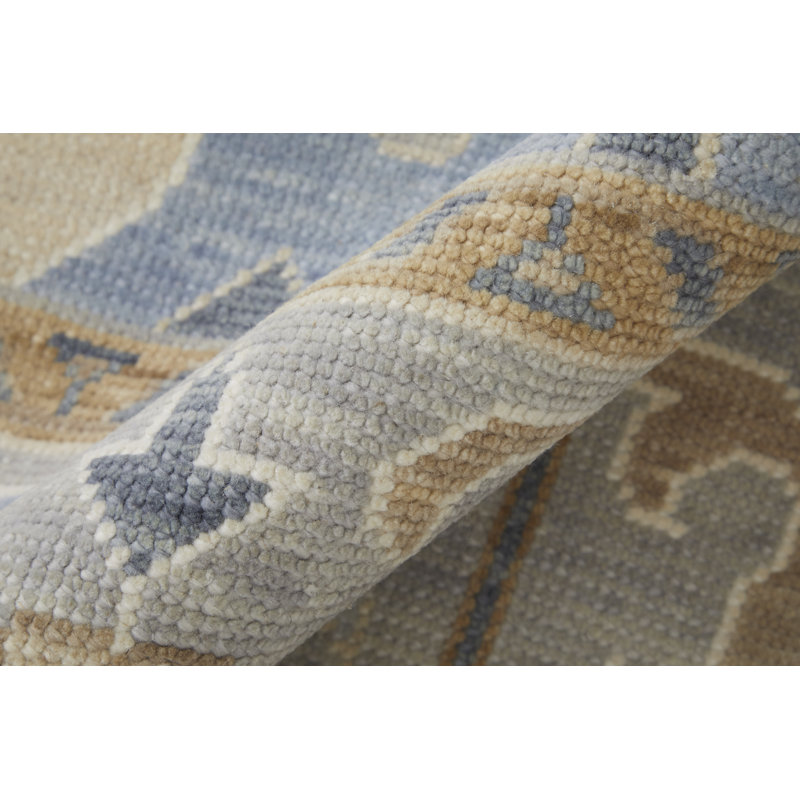 Karina Hand Knotted Wool Oriental Area Rug in Blue/Beige/Gray, Rectangle 5'6" x 8'6"