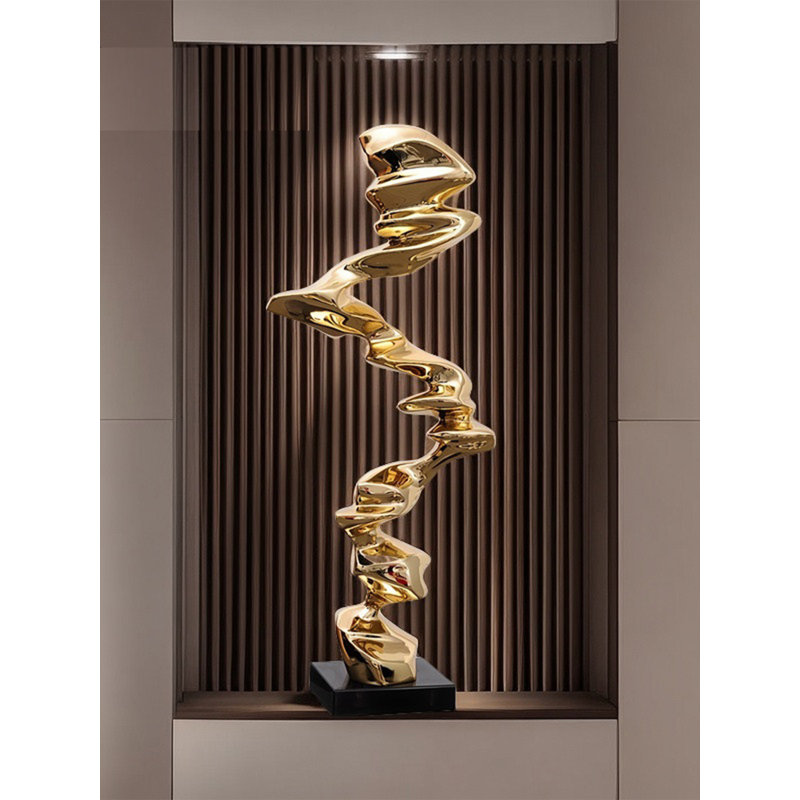 Modern Abstract Gold Resin Twisted Floor Sculpture
