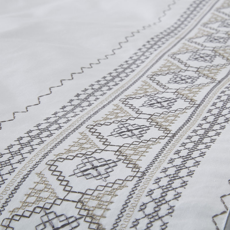 Superior 100% Cotton 300 Thread Count Embroidered Geometric Duvet Cover Set, King/California King Duvet Cover + 2 King Shams