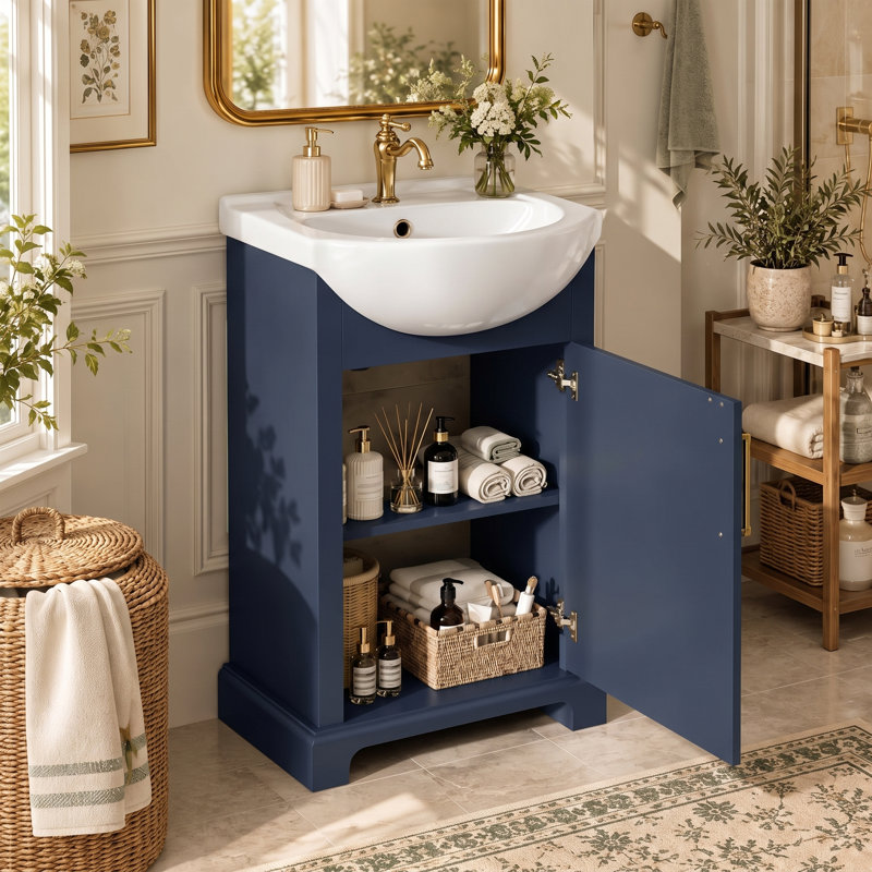 Meuble-lavabo de 20 po avec lavabo en céramique, Bleu