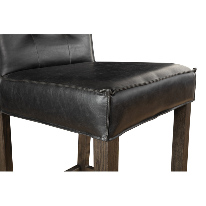 Aven Upholstered Stool with Solid Wood Frame, Leather-Black