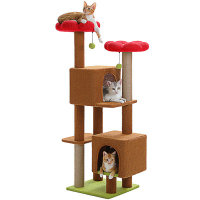 Tour pour chat à niveaux multiples de 52,4 pouces avec 2 perchoirs rembourrés, 2 condos et 2 poteaux à griffer pour chats d'intérieur