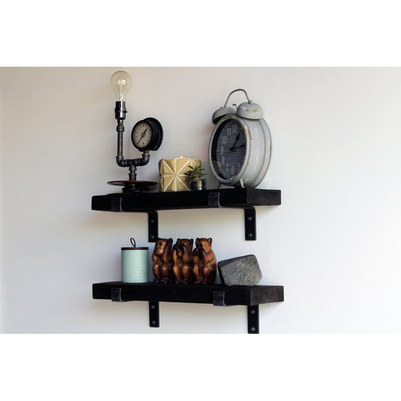 Brennon 2 Piece Reclaimed Barn Wood Bracket Shelf, Coffee Bean, 2" H x 18" W x 4.5" D