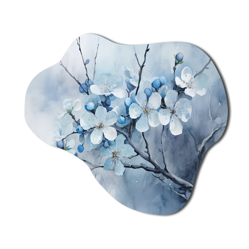 Fleur de pommier monochromatique élégance VII - Art mural en métal fleur de pommier en nuage, H 22 po x l 30 po