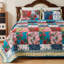  Ensemble de courtepointe à motif floral en coton rouge / bleu-88427664
