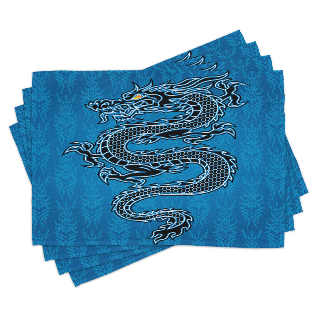 Platzdeckchen 4er Set, Jahr des Drachen, Blau Schwarz Weiß