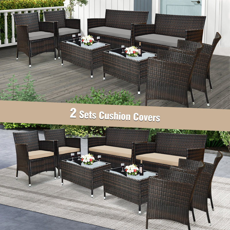 Kendriana 8 - Person Patio Conversation Set with Cushions, Brown/Gray 