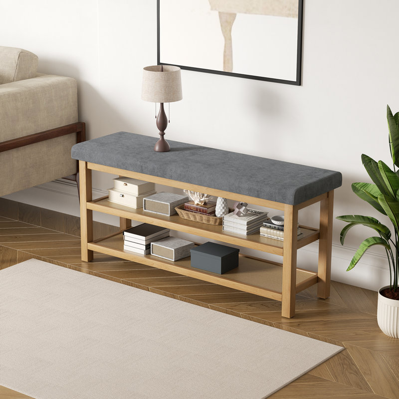 Elegant Rubberwood Frame Shoe Storage Bench, Dark Gray