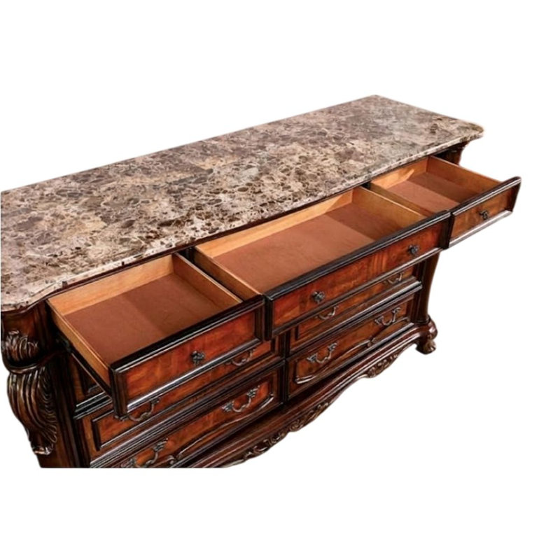 7 tiroirs Lark Commode antique en chêne foncé