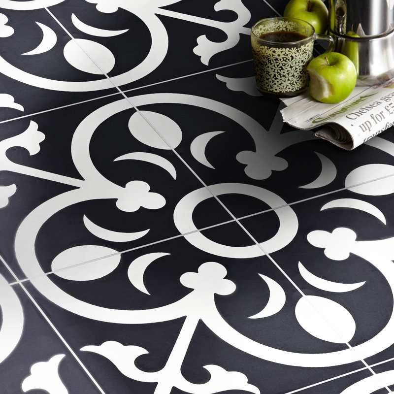 Nador 8" x 8" Cement Patterned Wall & Floor Tile, Black/White