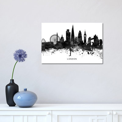 London Skyline Black & White 1 Piece Wrapped Canvas Wall Art
