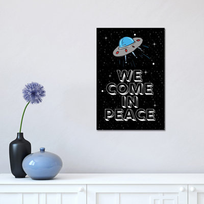 We Come In Peace Space Aliens An Space Ship by Design Harvest - Wrapped Canvas Print