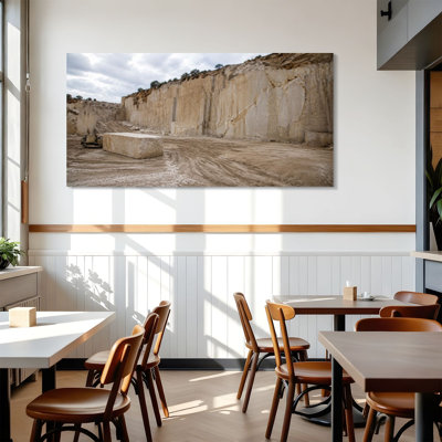 Canvas Wall Art Travertine stone quarry Wall Decor for Living Room Bathroom Bedroom Office 24"H x 48"W Art Paintings, Ready to Hang