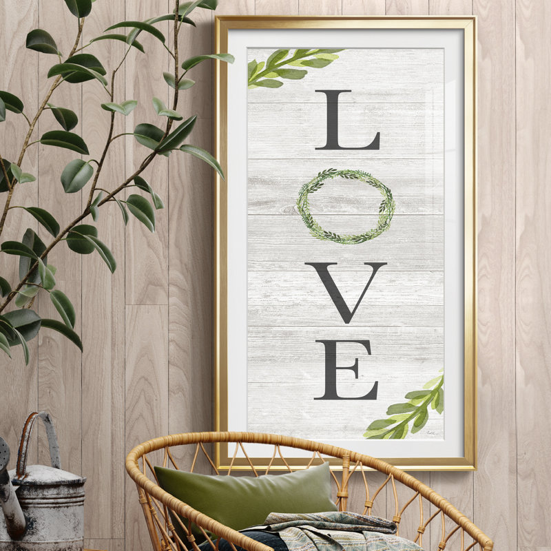 «Love» - Cadre photo, impression d'art textuel sur papier, H 22,5 po x l 42,5 po x P 1,5 po, Papier avec cadre doré