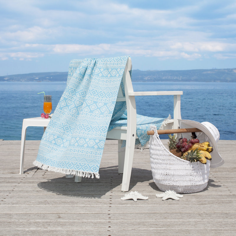 Sea Breeze Turkish Cotton Jacquard Beach Towel, Turquoise