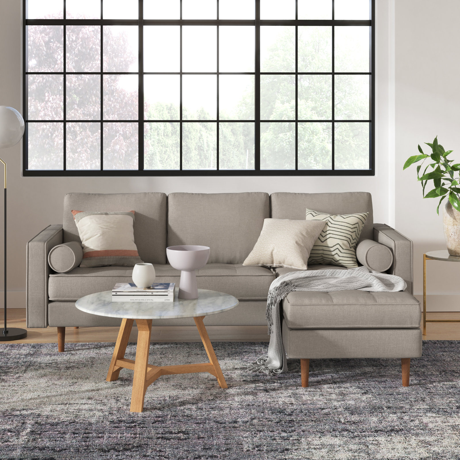 Geo Velvet Reversible Sofa and Chaise, Gray Fabric